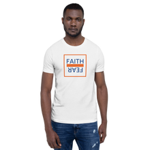 Load image into Gallery viewer, Ball+Grind - "FAITH OVER FEAR" Blue/Orange Short-Sleeve Unisex T-Shirt